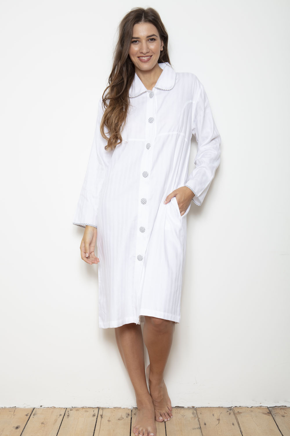 100% Cotton Superfine Shadow Stripe BUTTON Robe